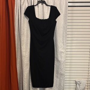 Elegant Black Cap-Sleeve Midi Sheath Dress